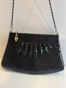 Vintage schwarz Netz Abendtasche Schultertasche Art Deco Revival Disco Abschlussball Retro - Bild 1 von 15