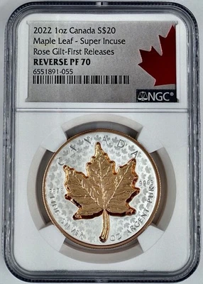 2022 $20 Canada Maple Leaf Super Incuse Rose Gilt NGC Reverse Proof 70 FR - Image 1 of 2