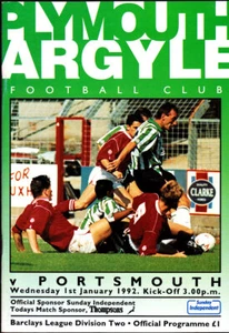 PLYMOUTH ARGYLE V 1991/92 PORTSMOUTH 01-01-1992 DIVISIÓN 2 - Imagen 1 de 1