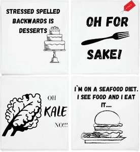 Set of 4 Unique Funny Kitchen Towels Highly Absorbent 100% Cotton Hand Towels - Picture 1 of 2