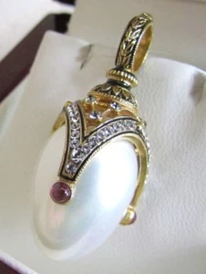 PEARL PENDANT HANDMADE RUSSIAN SOLID STERLING SILVER 925 24 k GOLD PLATED - Picture 1 of 12