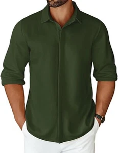Men's Long Sleeve Button Up Shirts Untucked Dress Shirts Lightweight Stretch ... - Picture 1 of 6