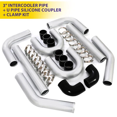 3" Inch Turbo Intercooler Aluminum Piping w/ U Pipe Silicone Hose Clamp Kit - Image 1 of 4