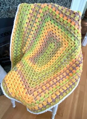Crochet Granny Rectangle Blanket Afghan Wrap Lap Throw Bulky Baby Citrus 36"x29" - Image 1 of 3