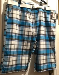 NWT SouthPole SOUTH POLE Plaid shorts with White Belt Blue PLAID SIZE 50 NWT - Picture 1 of 6