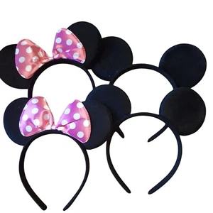 Minnie Mouse Ears Headband Set Of 4 Pink Bow & Black Ears Girls Costume Party - Picture 1 of 7