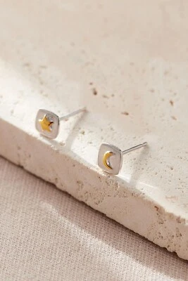 Pendientes de plata esterlina S925 con tachuelas cuadradas sin coincidir estrella luna joyería regalo Foto 1 de 3