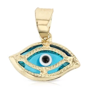 14K Yellow Gold Saves & Protecting Evil Eye Charm Pendant For Necklace or Chain - Picture 1 of 6