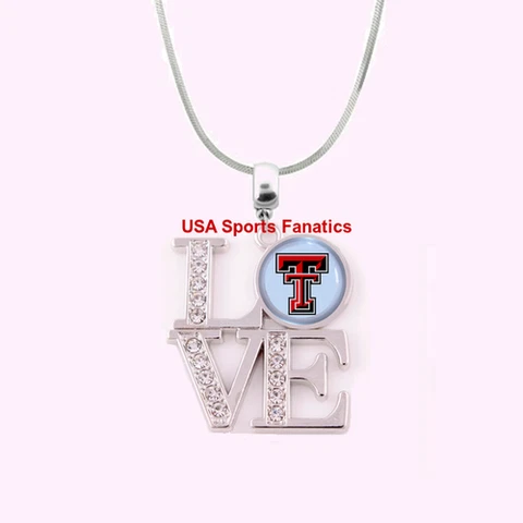 NCAA - Texas Tech Red Raiders 925 Sterling Silver Team Rhinestone Love Necklace Cover
