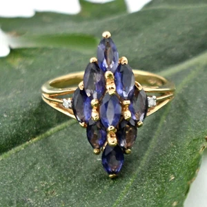 10k Yellow Gold Diamond & Amethyst Gemstone Cluster Ring Size 7 - Picture 1 of 4