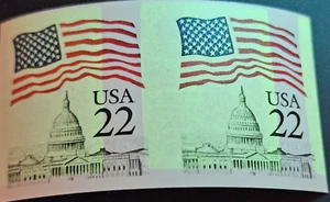 IMPERFORATE ERROR Coil Pair Scott #2115g-- SMALL Block Tagging SHIFTED 5 mm MNH - Picture 1 of 2