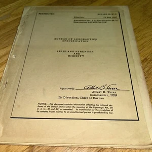 1947 BUREAU OF AERONAUTICS SPECIFICATIONS, AIRPLANE STRENGTH & RIGIDITY - Picture 1 of 13