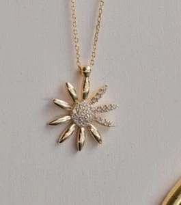 1Ct Round Lab Created Diamond Flower Pendant Chain 18'' 14K Yellow Gold Plated - Picture 1 of 3