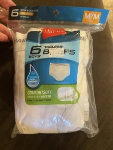 Hanes Boys White Briefs Tagless Pack of 6 Underwear Comfort Medium Youth 10-12 - Picture 1 of 2
