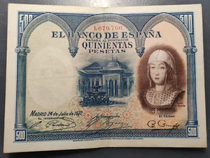 ESPAÑA ISABEL LA CATOLICA 500 PESETAS 1927 EBC - Imagen 1 de 2