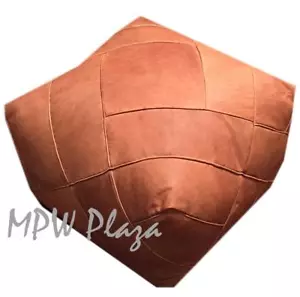 MPW Plaza ZigZag Pouf, Sand, Moroccan Leather Ottoman (Un-Stuffed) - Picture 1 of 2