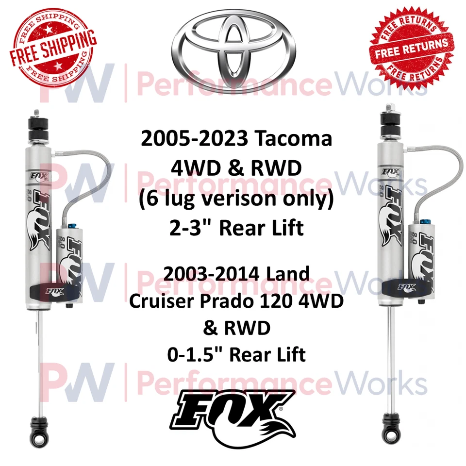 Par de amortecedores traseiros Fox 2.0 Adj Reservoir 2-3" serve para Toyota Tacoma 2005-2023 - Imagem 1 de 4