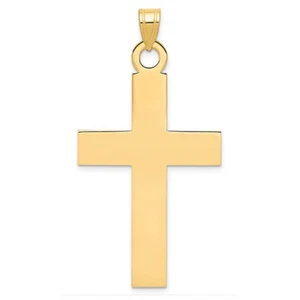 Men's 14K Solid Gold Plain Cross Pendant Necklace - Picture 1 of 2
