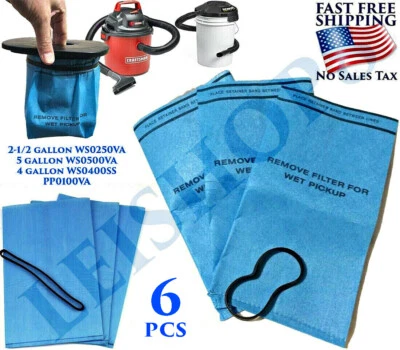 PAQUETE DE 6 FILTROS DE BOLSA DE ASPIRADORAS EN SECO HÚMEDO DE REPUESTO DE 2,5 A 5 GALONES TIENDA ASPIRADORA ARTESANO Foto 1 de 4
