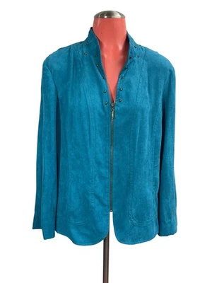 R.Q.T. Chaqueta ligera de gamuza sintética verde azulado con tachuelas y cremallera XL Glam Foto 1 de 4