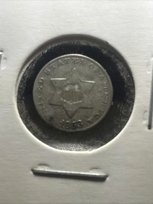 1853 Silver Three Cent Piece error on the reverse - Image 1 of 2