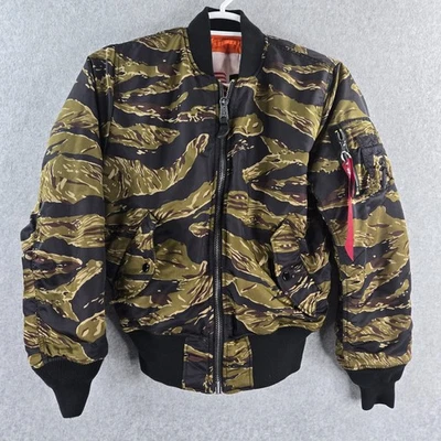 Alpha Industries Bomber Jacket Mens XS Tiger Stripe Camo Reversible Aviator - Image 1 of 4
