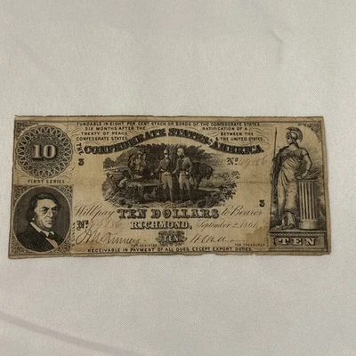 September 2nd, 1861 Confederate States of America $10 Note  - Image 1 of 4