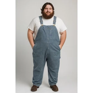Big Smith Hickory Stripe Bib Overall Mens 50W x 30L Blue Stripe Straight Leg - Picture 1 of 8