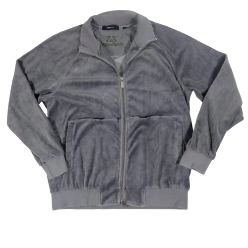 Chaqueta deportiva de lujo Zegna de terciopelo gris cremallera completa talla M mediana atlética preppy Foto 1 de 4