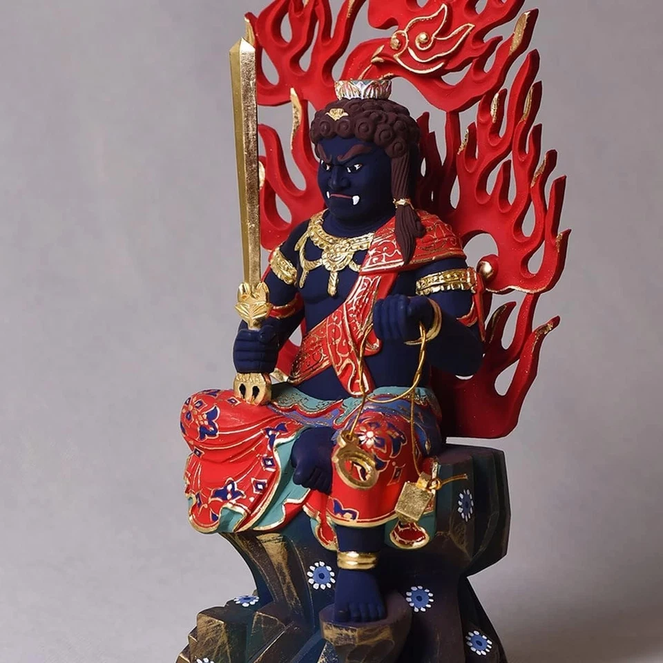 Estatua de Buda Fudo Myoo 16 cm Madera Tallada Protección Madera Japón Foto 1 de 4