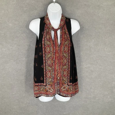 Joie Top Women's Small Silk Sleeveless Paisley Print Tie Neck Blouse Career - Image 1 of 4