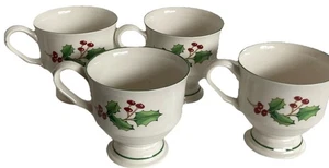 Juego de 4 tazas pedestal blancas Navidad de Sango Green Holly Red Berries - Imagen 1 de 8