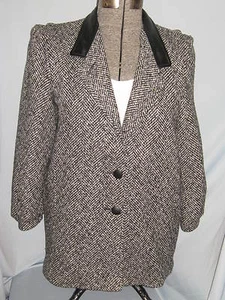 Cappotto abito vintage da donna anni '80 taglia M in pelle collare tessuto inverno #CL105 - Foto 1 di 6