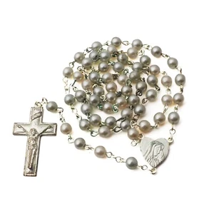 Vintage Czech 5 decade Catholic rosary crucifix pearl silver beads - Picture 1 of 4