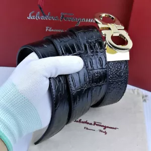 Luxus Leder Freizeit Herren Salvatore Ferragamo Gürtel Gold elegante Schnalle (OHNE BOX) - Bild 1 von 5