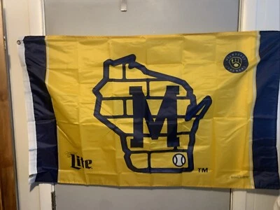 Milwaukee Brewers Miller Lite Beer Flag Wisconsin Brick Banner 2022 NEW - Image 1 of 4