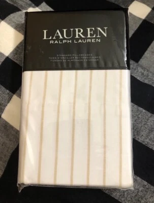 Ralph Lauren Spencer STRIPE Cotton Sateen STANDARD Pillowcases TAN Set NWT - Image 1 of 4