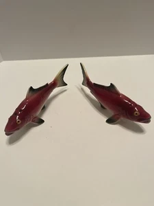Vintage Porcelain Salmon Fish Salt and Pepper Shakers Japan - Picture 1 of 3