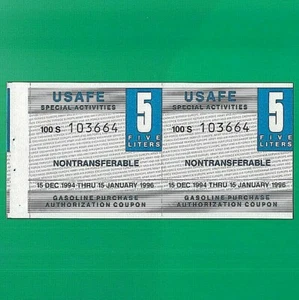 USAFE gas coupons (2)1994 5 liters AIR FORCE scrip GEM cutting ERORR - Picture 1 of 4