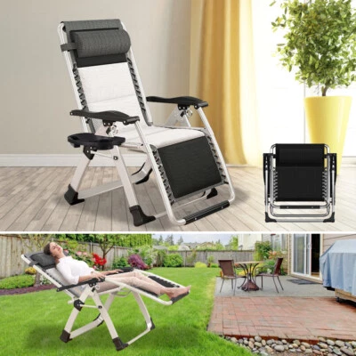 Cadeira NAIZEA gravidade zero dobrável ajustável reclinável pátio almofada reclinável branca - Imagem 1 de 4