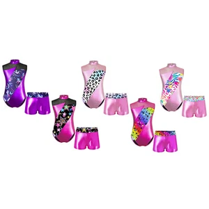 Children Girls Dance Outfit Keyhole Back Biketard Mesh Patchwork Dancewear - Picture 1 of 59