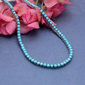 Natural Sleeping Beauty Turquoise Tennis Neckalce in Sterling Silver for Women - Picture 1 of 5