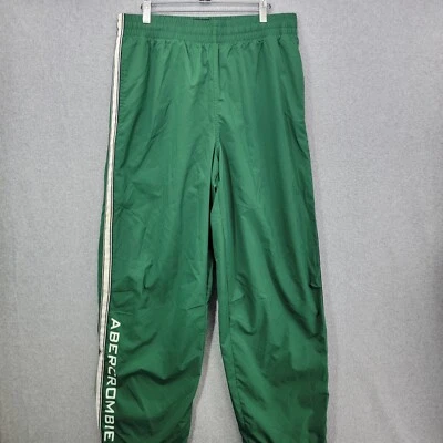 VTG Abercrombie and Fitch Track Pants Mens L green Gym Issue Ankle Zip Y2K Baggy - Image 1 of 4