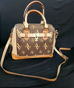 Adrienne Vittadini Signature Dome Purse Handbag Crossbody Shoulder Brown Logo - Picture 1 of 9