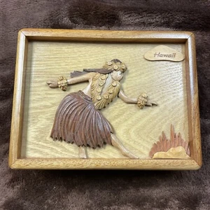 LE Family Hawaii Wood Art Hula Girl Jewelry Trinket Box Velvet Mirror Signed - Picture 1 of 16