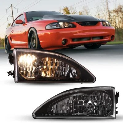 Headlights for 1994 1995 1996 1997 1998 Ford Mustang Cobra Black/Clear Lens Pair — 第 1/4 张图片
