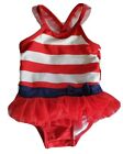 Cat & Jack 9M 1 Piece Swimsuit Red White Blue Nautical Tutu Ruffle Baby Girl