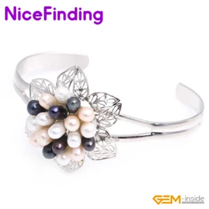Brazalete con cuentas de perlas de agua dulce enchapado en plata para mujeres joyería - Imagen 1 de 32