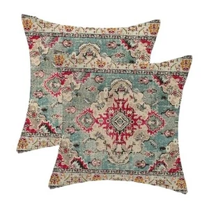 Boho Pillow Covers 18x18 Set of 2 Teal Pink 18" x 18" (Pack of 2) Teal Boho - Picture 1 of 8