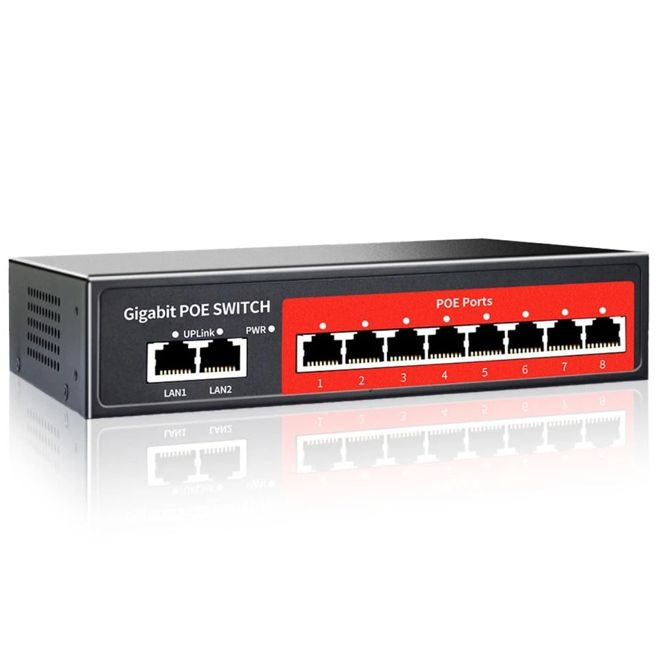 8 Port Gigabit Poe Switch With 2 Gigabit UPLINK 802.3af/at Compliant 120w Built